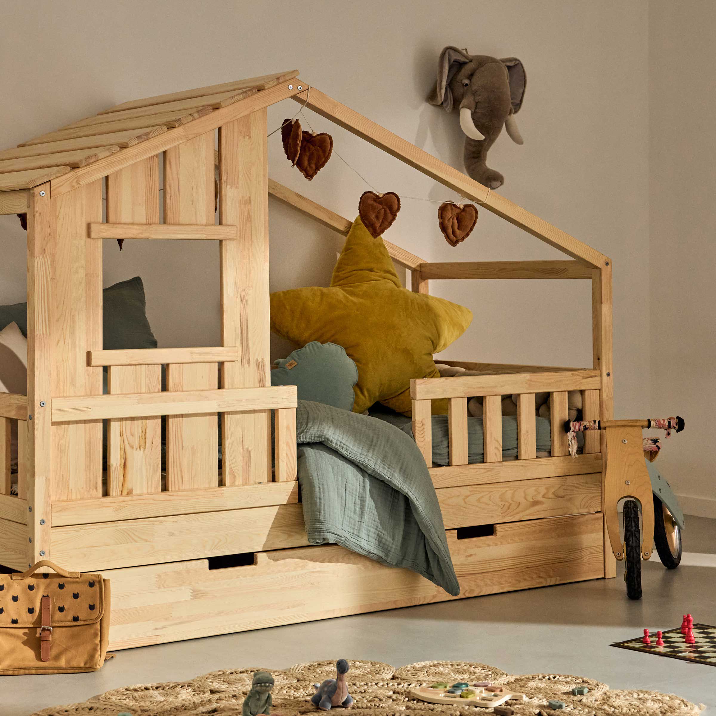Sherwood cabane children's bed, natural wood, ideal for children's bedroom, storytelling fairytale style