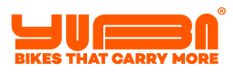 Orange Yuba Bikes logo with slogan, modern design for electric and cargo bikes.