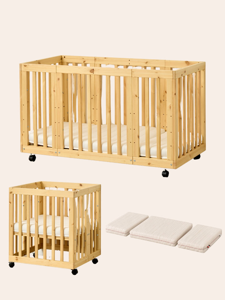 Lit bébé Kokomo 140x70 cm, berceau 70x70 cm et matelas en 3 parties inclus