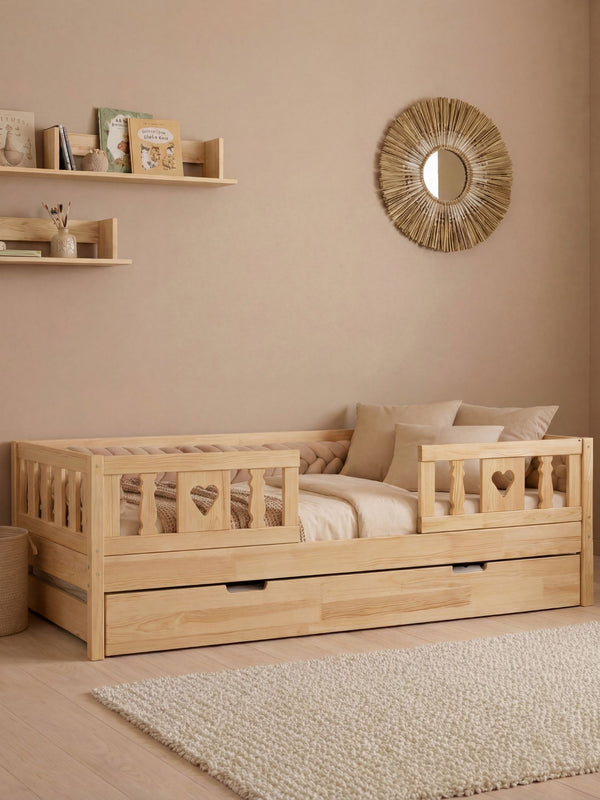 Naturel / 2 barrières Cœur / Tiroir rangement