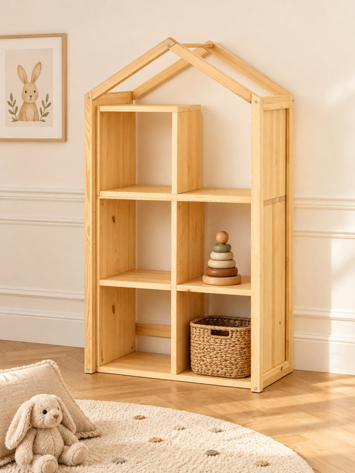 Combo La Tour Cabania : structure cabane remplie de cases de rangement en pin massif