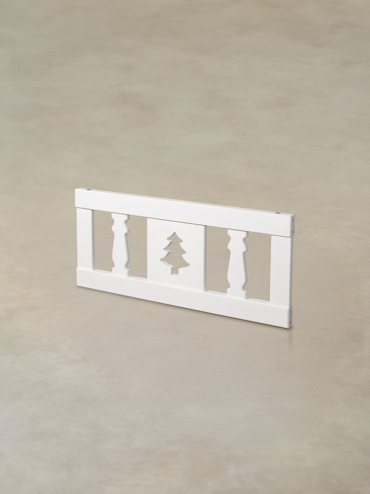 White garden fence with fir pattern, cedar wood, cottage chic style for outdoor use.