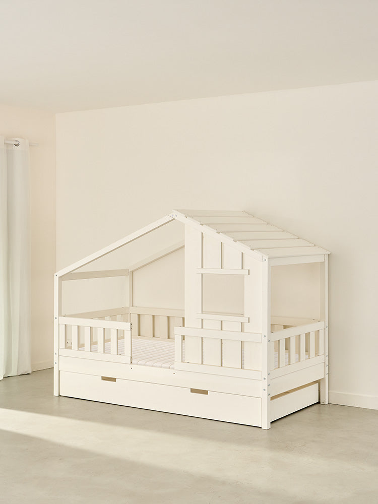 SHERWOOD children's cabin bed in white with classic rail and integrated drawer for children's bedroom.