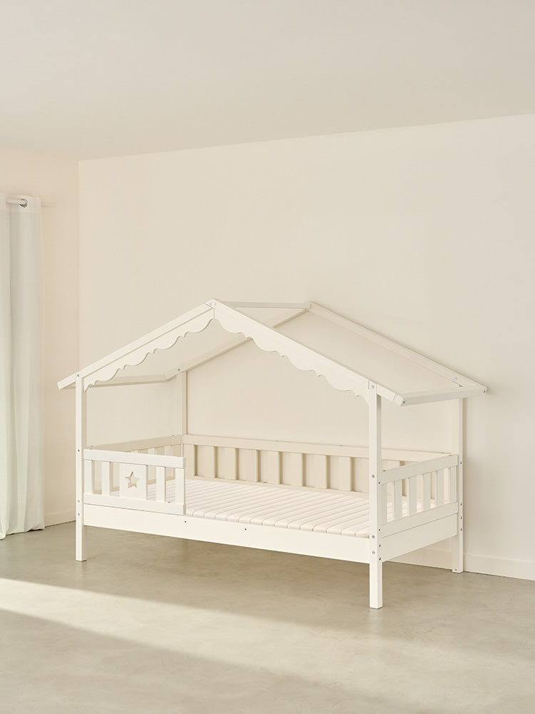 Chamonix white wooden children's cabin bed with star gate, ideal for a playful bedroom.