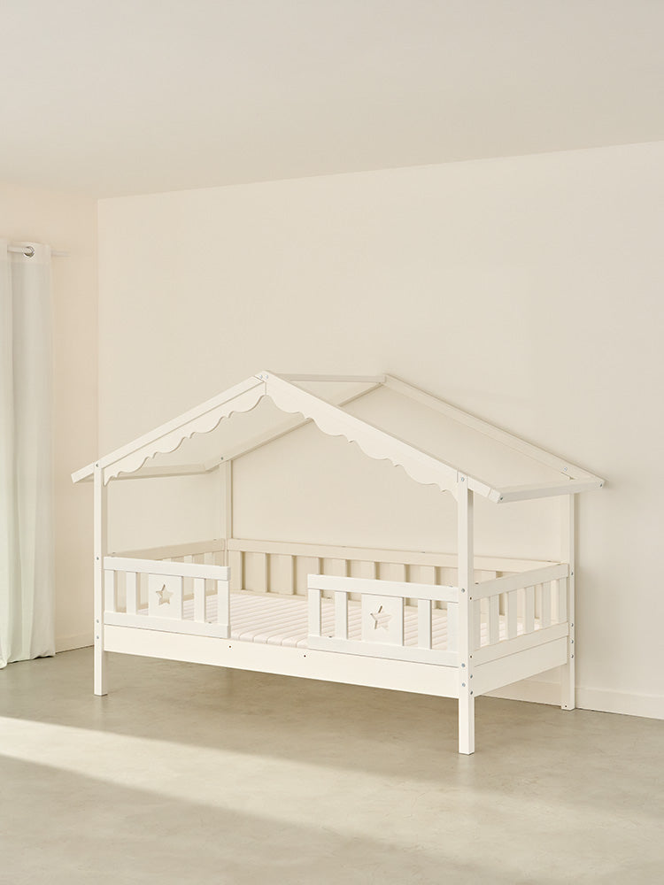 CHAMONIX white wooden children's cabin bed with 2 star rails for boys'/girls' bedroom.