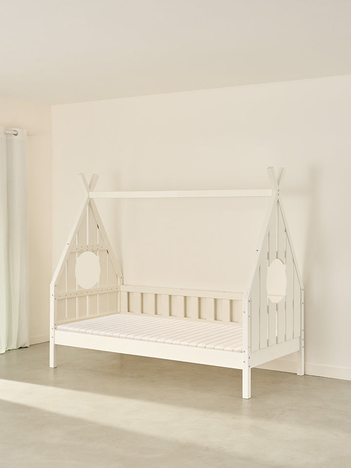 DAKOTA white wooden children's cabin bed , Scandinavian design with safety rails, perfect for bedroom.