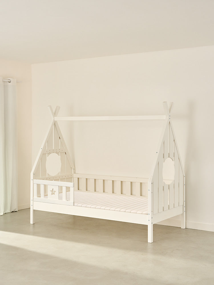 Dakota white wooden cabin bed with star rail, ideal for boys' or girls' bedroom.