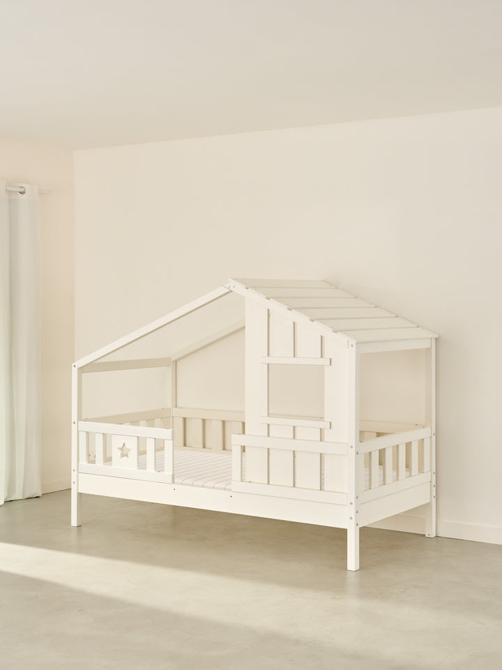 cabin bed Sherwood white wood, a star pattern fence - Cabania