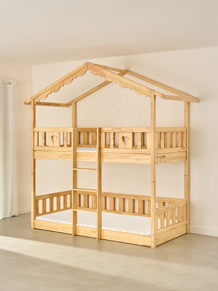 CHAMONIX cabin bed bunk cabin bed in natural wood for children's bedroom, unique, rustic Montessori design.