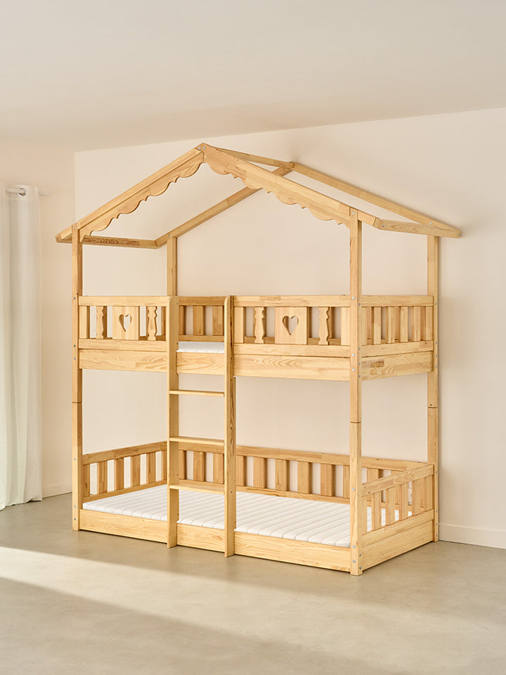 CHAMONIX cabin bed bunk cabin bed in natural wood for children's bedroom, unique, rustic Montessori design.
