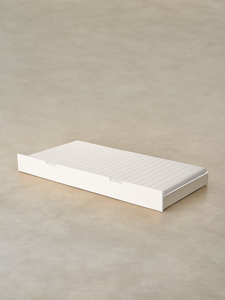 Cabania matt-white single drawer bed with mattress, ideal for children's, junior or studio bedrooms.