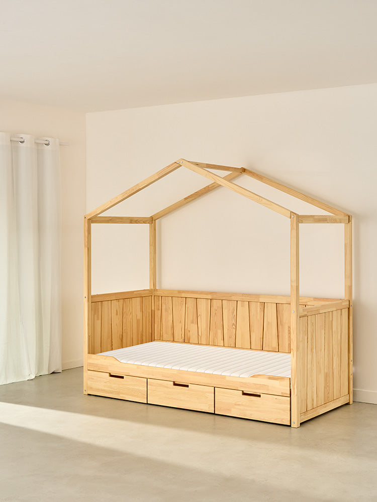cabin bed CALVI white cabin bed for children, with storage and pull-out bed drawer.